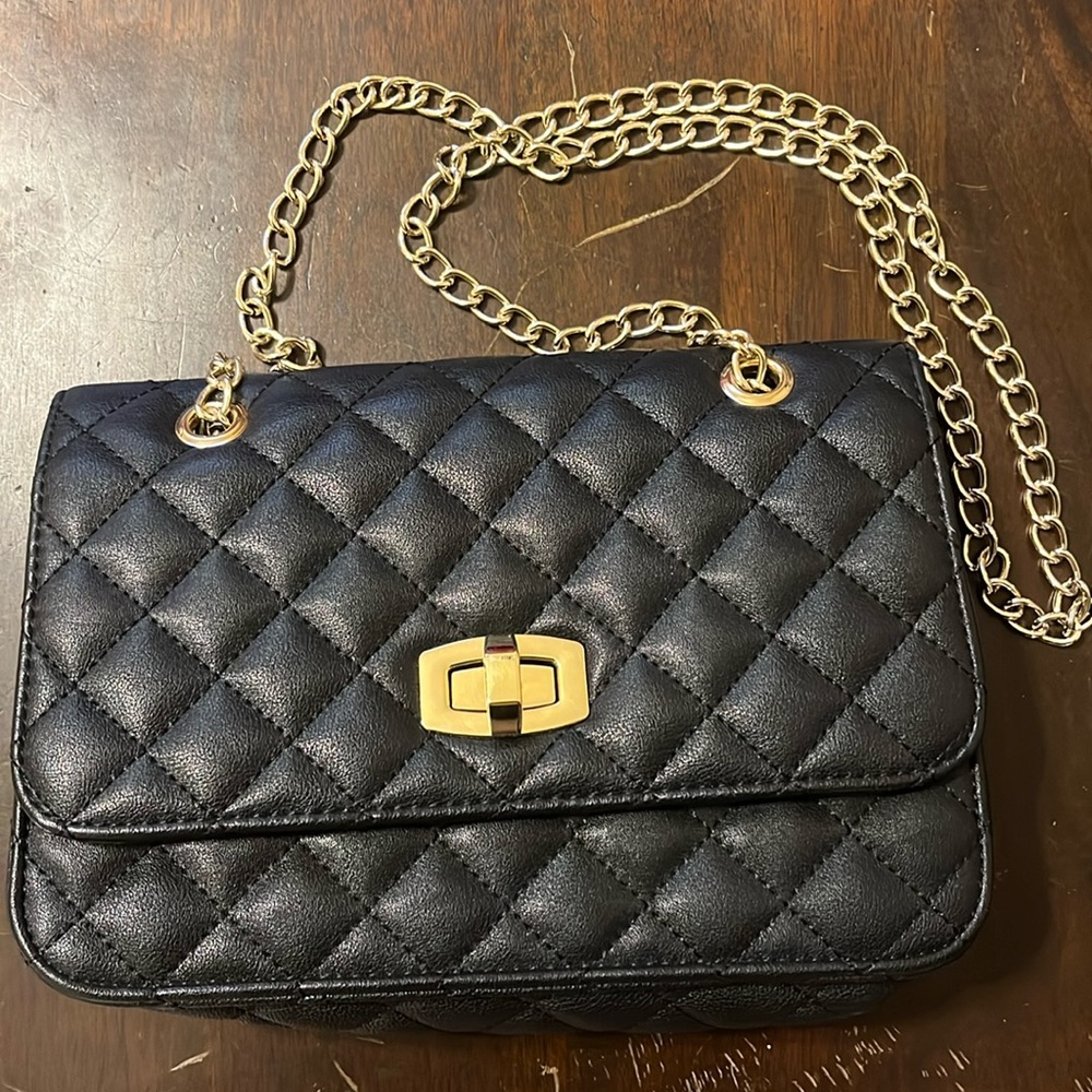 Express Black Quilted gold chain snap close purse